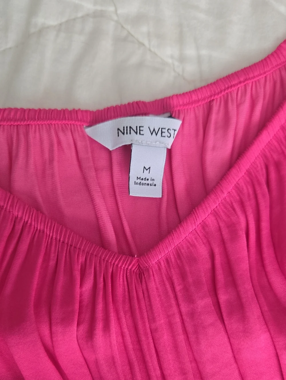 Nine West Bright Pink Pleated V-Neck Long-Sleeve Blouse - Picture 2 of 3